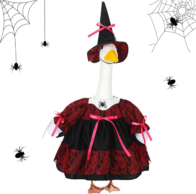 Suzile Halloween Porch Goose Outfit Witch Costume for 23" High Cement or Plastic Goose Clothes for Yard Lawn Outdoor Garden Patio Halloween Gothic Vampire Dress up Concrete Duck Statue Holiday Decor