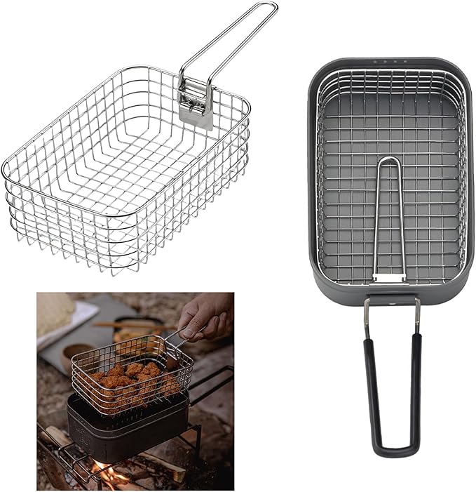 Outdoor Camping Fryers Stainless Steel Fry Basket Commercial Fryers Basket for Picnics and Cooking