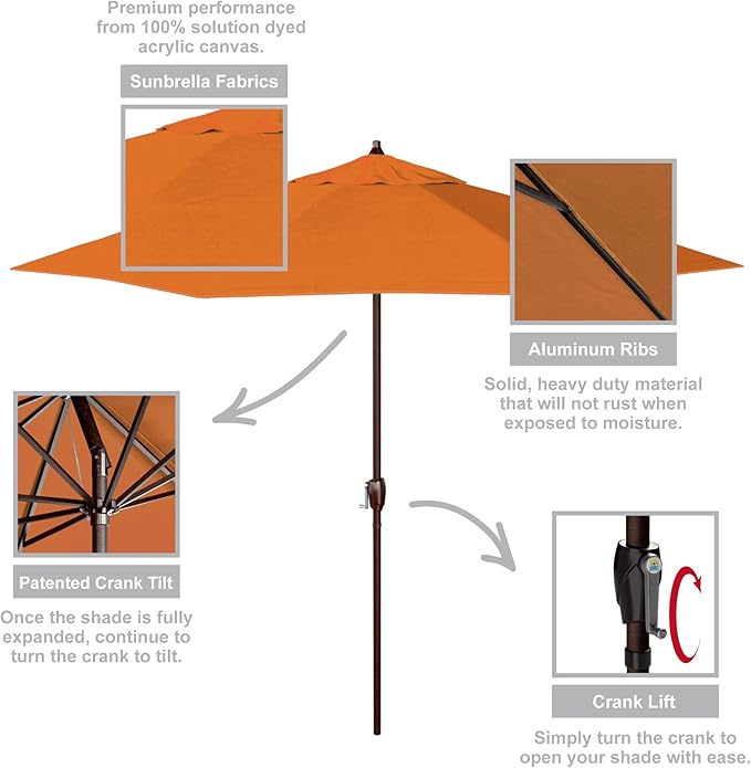 California Umbrella 9' Round Sunbrella Aluminum Outdoor Deck, Pool or Patio Umbrella, Crank Lift, Auto Tilt, Bronze Pole, Tuscan