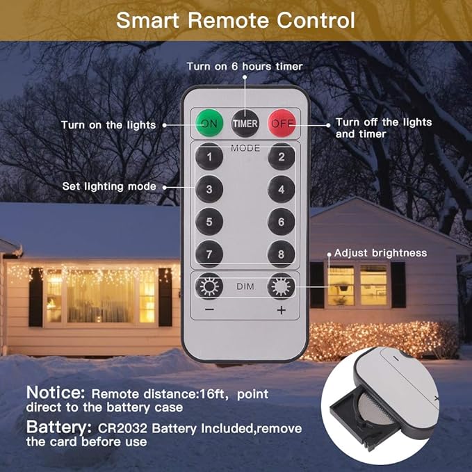 Admitrack String Lights Christmas Lights,198 LED 8 Modes Dimmable with Remote Control, Waterproof Copper Wire Decorative Hanging Lights for Party Patio Garden Decoration (Warm White, 4PC)