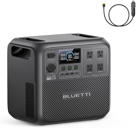 BLUETTI Elite 200 V2 Portable Power Station with Car Charging Cable (Car Port to XT60), 2073.6Wh LFP Battery Backup w/ 4 2600W AC Outlets, 17-Year Lifespan, Solar Generator for Camping, Off-grid