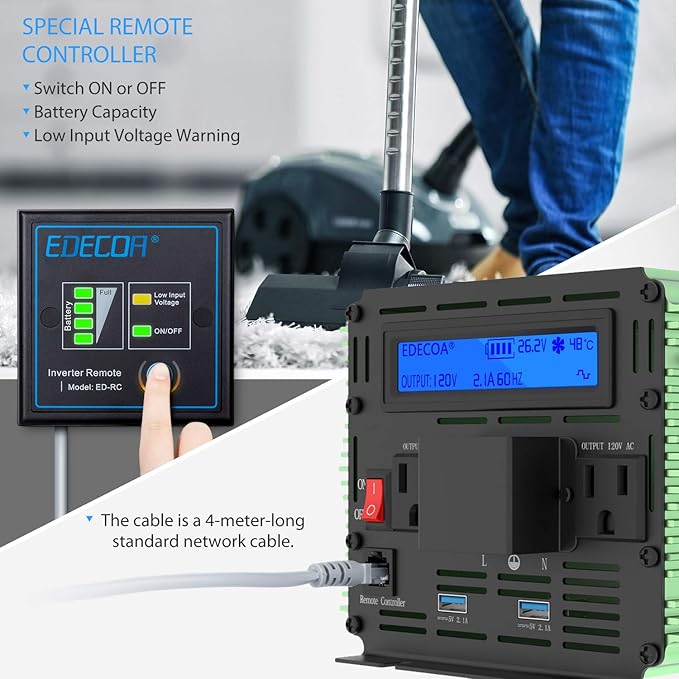 EDECOA 3000W 24 Volts Power Inverter DC 24V to AC 110V 120V 3000 Watts Power Converter for Car Truck RV with LCD Display and Remote Controller (3000W 24V)