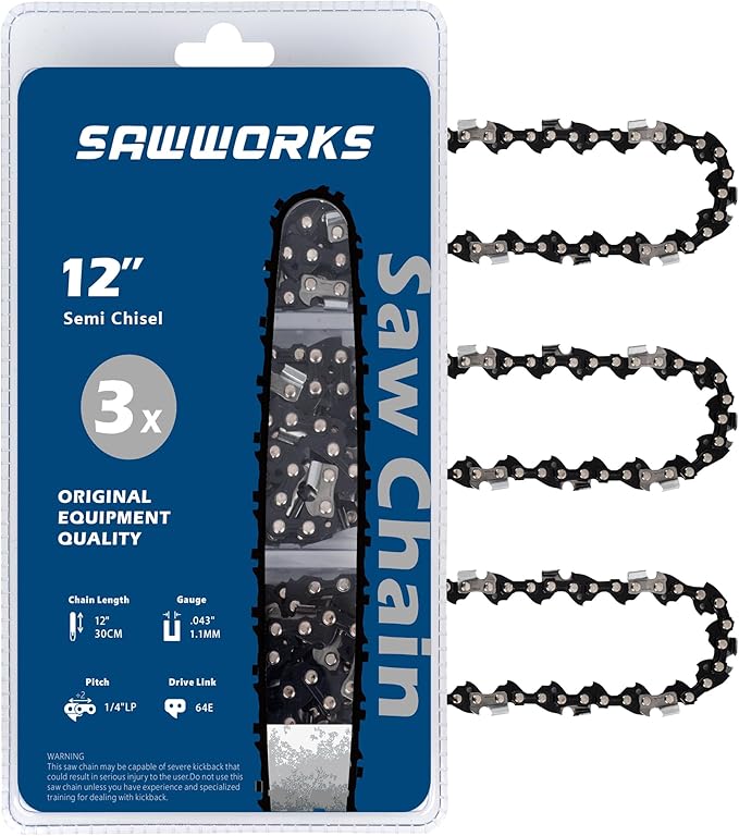 3-Pack Stihl 12 Inch Pole Saw Chain, 1/4" Pitch .043" Gauge 64 Drive Links, Chainsaw Chain for 71PM3-64 Stihl MSA120 C-B, MSA140 C-B, MSA160 C-B, HT103, 3670-005-0064 and More
