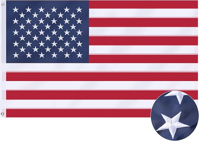 American Flag 4x6 Ft, US Deluxe Embroidered Heavy Duty Polyester Durable Outside Flags with Brass Grommets