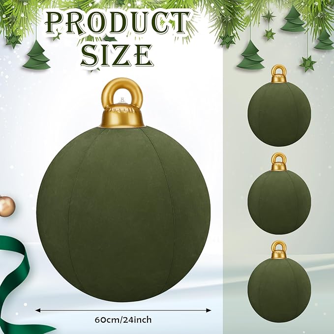 Jetec 3 Pcs 32 Inch Giant Velvet Christmas Inflatable Balls Ornament Flocked Xmas PVC Inflatable Flocked Ball Ornaments for Christmas Holiday Outdoor Blow up Yard Decor(Green)