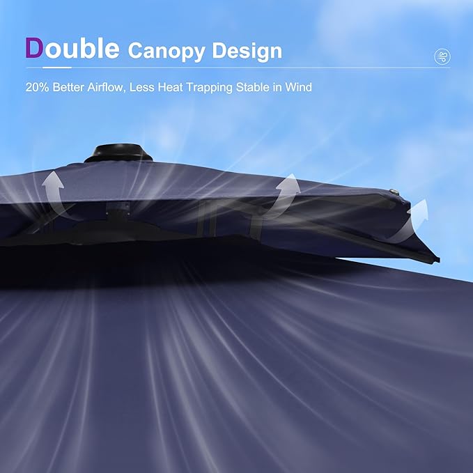 PURPLE LEAF 9' X 12' Cantilever Outdoor Umbrellas Large Patio Umbrella Hanging Double Top Rectangle Offset Umbrella with 360°Rotation Tilting Umbrella Outdoor Patio, Navy Blue