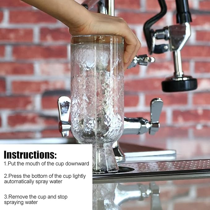 BRONCHO 24" x 8" High-Pressure Automatic Cup Washer | 304 Stainless Steel Sink Rinser with Integrated Drip Tray | for Commercial & Home Use