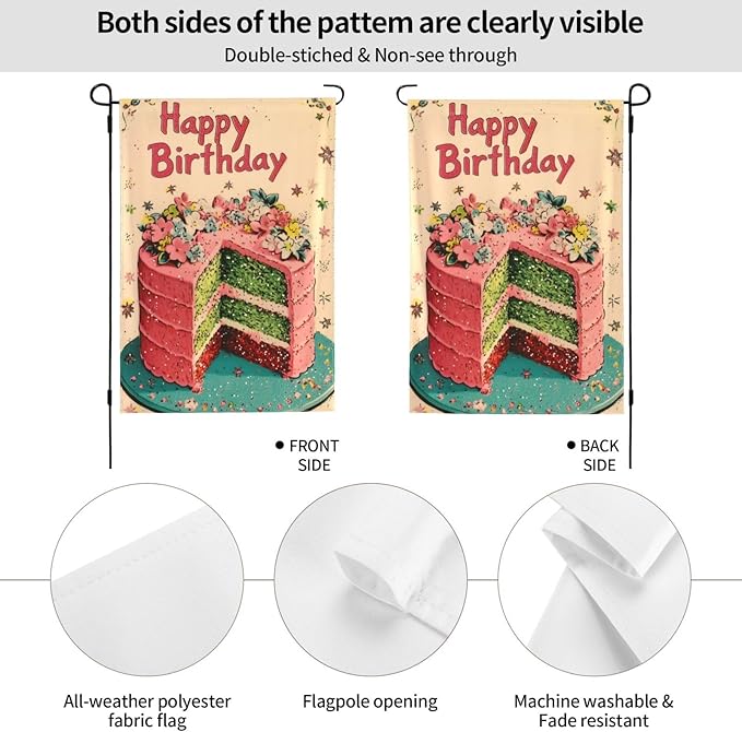 Happy Birthday Garden Flag Vertical Double Sided Outdoor Yard Flags 12.5x18 Inch Burlap Banners for House Lawn