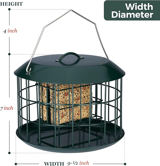 Kingsyard Squirrel Proof Suet Feeder, Cage Bird Feeders for Outdoors Hanging, All Metal, Double Suet Cake Capacity, Tray & Weatherproof, Green