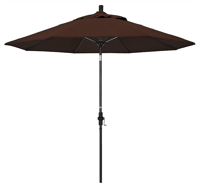California Umbrella 9' Round Aluminum Pole Fiberglass Rib Market Umbrella, Crank Lift, Collar Tilt, Black Pole, Sunbrella Spectrum Mist
