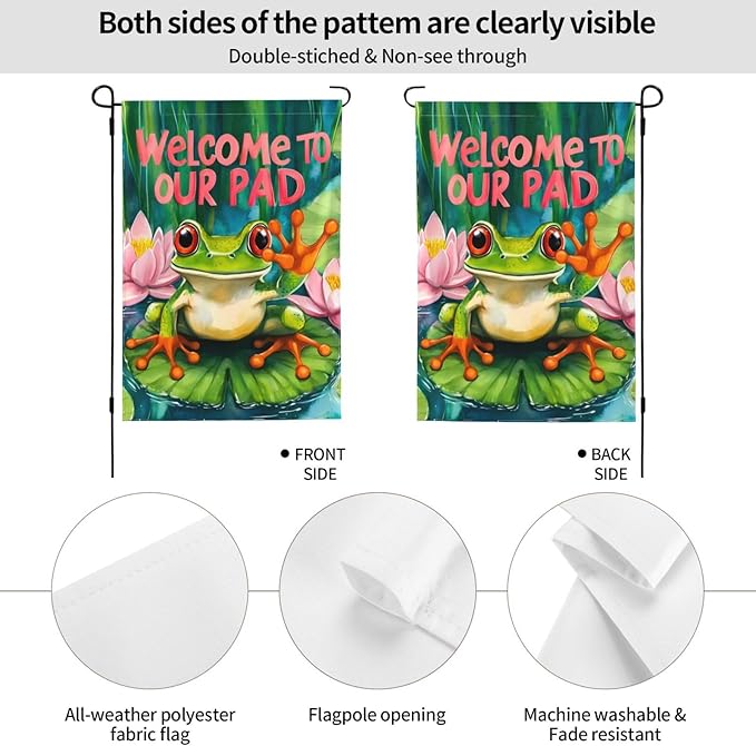 Frog Garden Flag Vertical Double Sided Outdoor Yard Flags 12.5x18 Inch Burlap Banners for House Lawn
