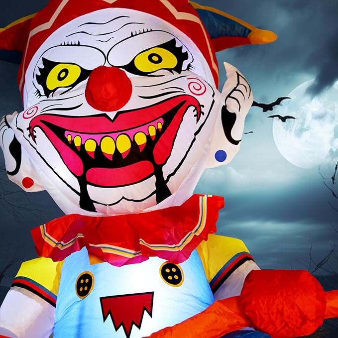 WBHome 5 Ft Halloween Inflatable Outdoor Clown Bicycle Decorations, Day of The Dead Blow Up Yard Decor with Built-in LED Light (Plug in) for Lawn Home Dia de Los Muertos Party Indoor Outdoor