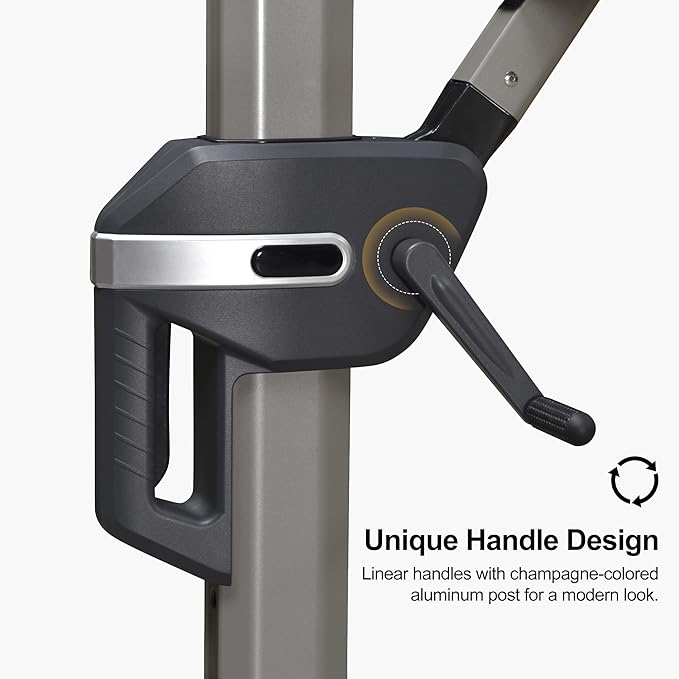 PURPLE LEAF 9' X 11.5' Patio Umbrella, Rectangle Outdoor Cantilever Umbrella, Aluminum Offset Umbrella with Champagne Frame and 360° Rotation for Pool Deck Garden, Light Grey