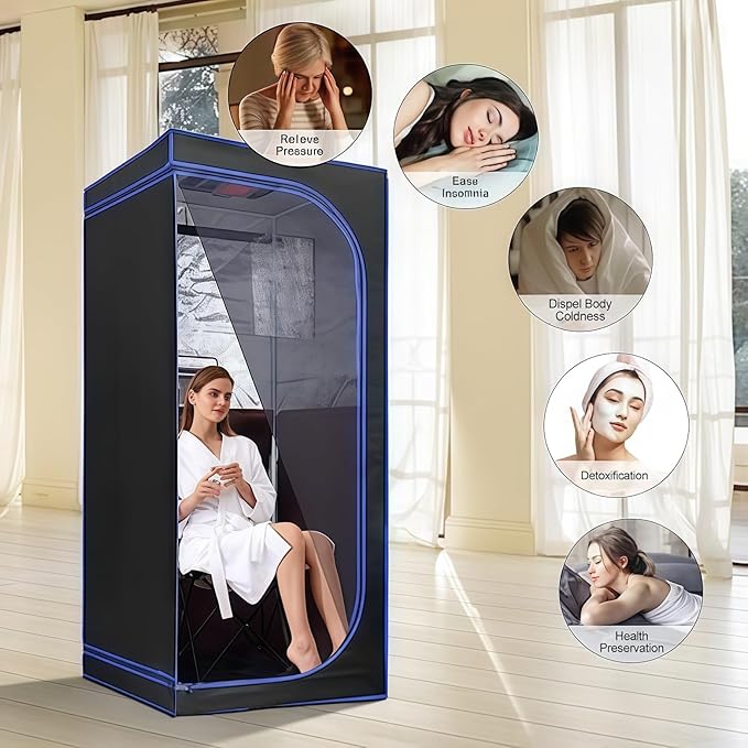 1 Person Portable Full Spectrum Infrared Sauna, Full Size Tent with Remote Control,1300W Fast Heating, Foldable Chair & LED Therapy Light, Home Spa for Relaxation ( L 31.5” x W 31.5” x H 70.9”)