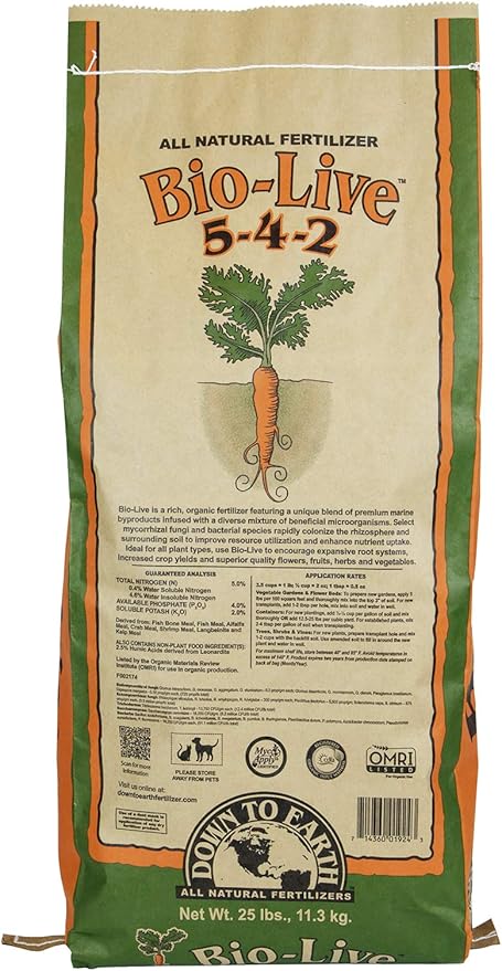 Down To Earth Organic Bio-Live Fertilizer Mix 5-4-2, 25 lb