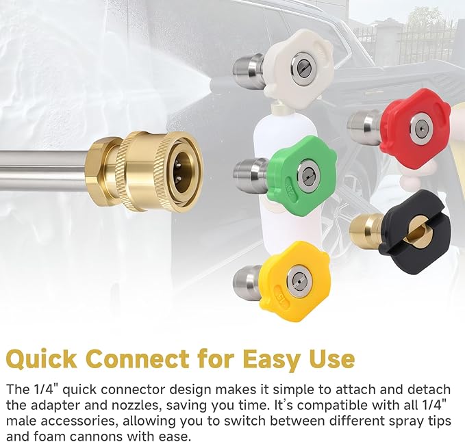Pressure Washer Adapter with 1/4" Quick Connect and 5 Nozzles, 6" Metal Adapter Replacement Compatible with Ryobi, Dewalt, Husky, Portland and Harbor Freight, 3000 PSI