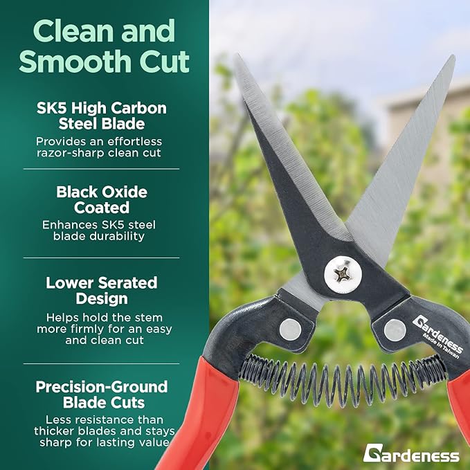 Gardeness Straight SK5 Steel Pruning Shear Garden Scissor Flower Leaf Trimmer Floral Fruits Picking Ultra Sharp Gardening Snips Bonsai Cutter Durable Effort-saving Clippers, Hand Pruners, Multipurpose