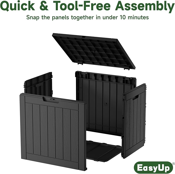 EasyUp 32 Gallon Resin Deck Box Waterproof, UV Resistant Outdoor Storage Box for Delivery, Porch, Patio and Garden, Stripe Black
