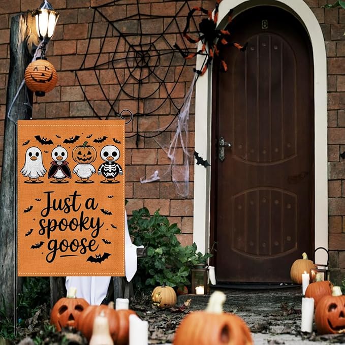HTBIG Funny Halloween Goose Decor, Just a Spooky Goose Garden Flag, Cute Horror Garden Flag 12x18 inch, For Halloween Holiday Yard Outdoor Decorate