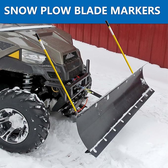 Snow Plow Blade Markers Guides Kit 24''304 Stainless Steel Vertical Stud Mount Joint Never Break Never Rust High Visibility Fit for Boss Western plows and More (Yellow)