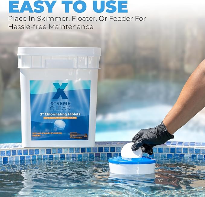 Xtremeclear 3" Swimming Pool Chlorine Tablets 99% Pure Tri-Chlor Pool Sanitizer 45LBS Slow Dissolving Chlorinating Tabs for Swimming Pools, Hot Tubs, Spa