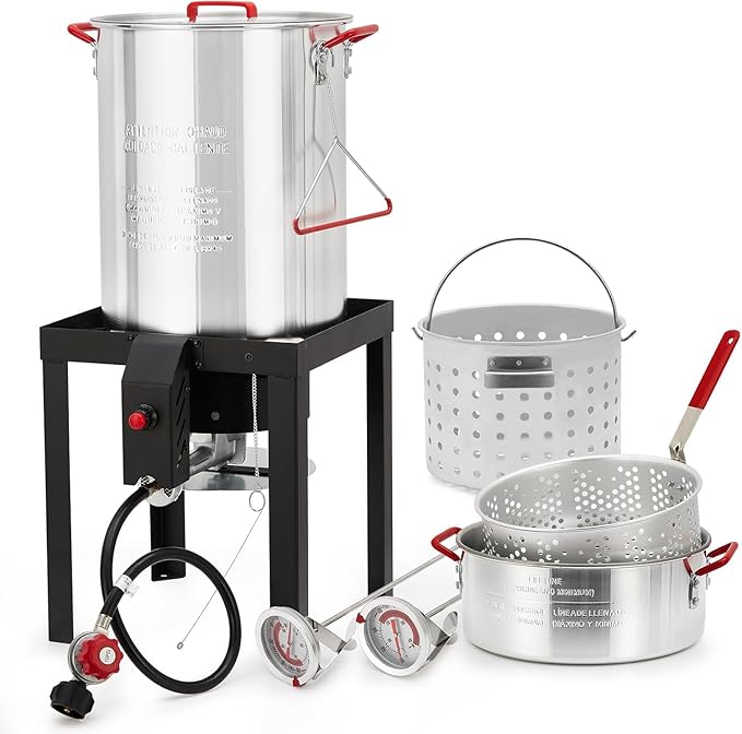 Turkey Fryer, Turkey Fryer and Fish Fryer Set,Turkey Deep Fryer Kit 30QT & 10QT Fryers, Aluminum Deep Fryer & Seafood Boiler Steamer for Crab, Shrimp, Lobster
