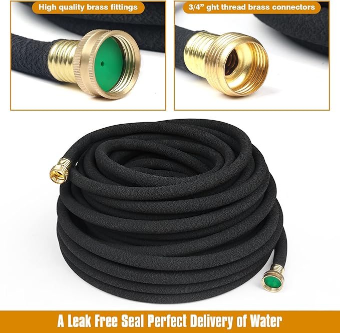 Soaker Hose 25ft for Garden Beds, Solid Brass Interface Irrigation Save 70% Water Heavy Duty Rubber 1/2" Diameter Great for Gardens/Flower Beds
