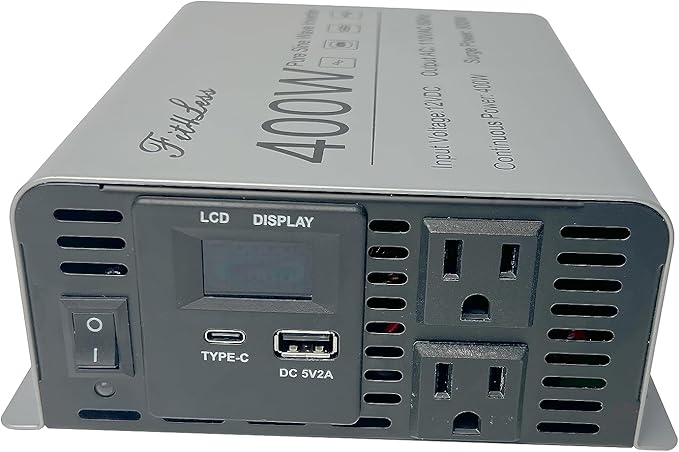 Pure sine Wave Inverter DC 12V Input and AC 110V Output with LCD Display, USB Output Port, Type-C Output Port (400W)