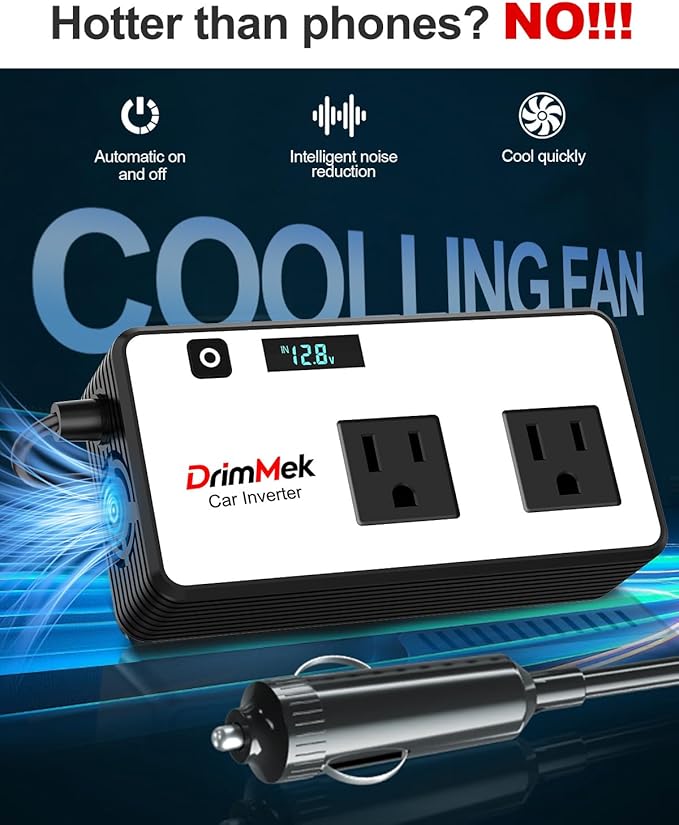 200W Car Power Inverter, Car Plug Adapter Outlet 12V to 110V Converter with 24W USB Fast Charging Port, Dual AC Outlet for Laptop, Vehicles, Camping (LED Display)