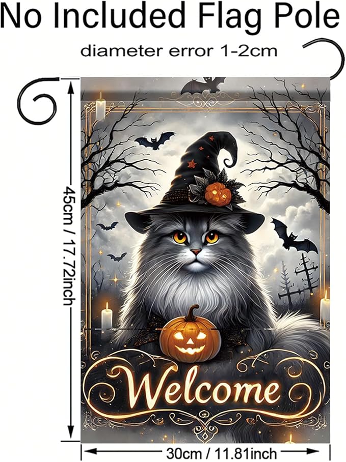 Halloween Garden Flag Maine Coon Cat Flag 12x18 Inch Double Sided Outdoor Holiday Yard Decoration Seasonal House Lawn Decor Porch Patio Farmhouse Outside Fall Welcome Banner
