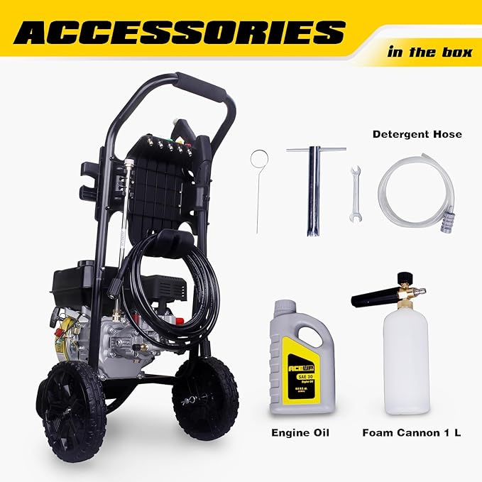 Aceup Energy 3400 PSI Gas Pressure Washer Gas Power Washer 2.6 GPM 212cc 1L Foam Cannon 4 Nozzles for Garden, Cars, Homes, Fences