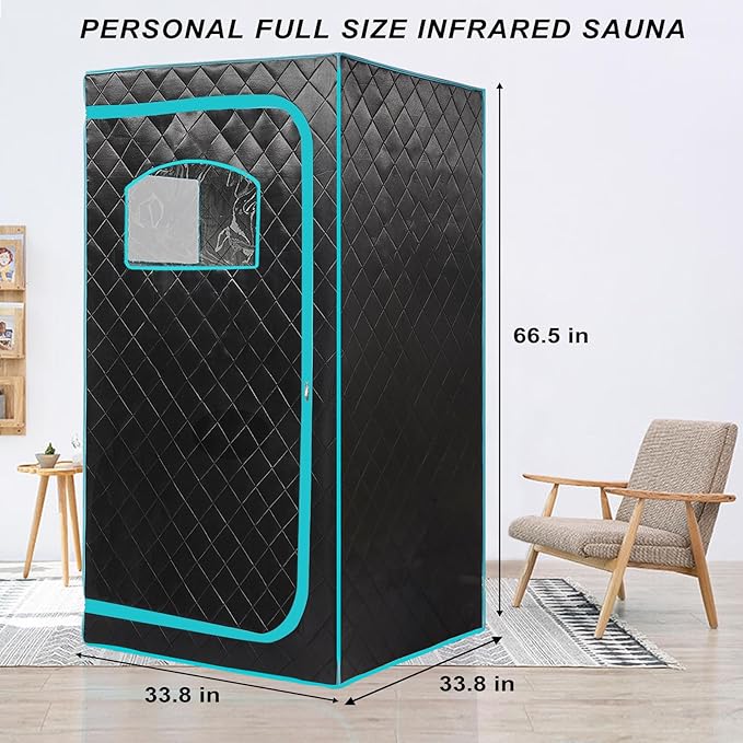 Portable Infrared Sauna for 1 Person, Full Size Home Sauna Box with Premium Dry Heating, Remote Temperature Control, Heated Foot Pad & Reinforced Folding Chair