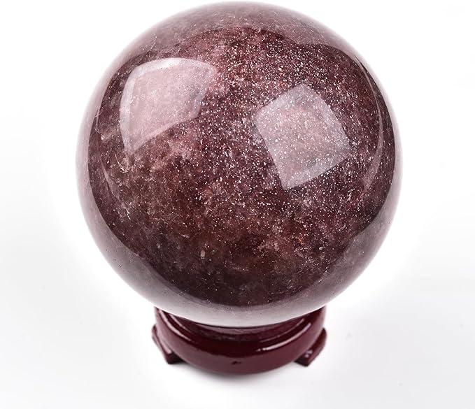 JIC Gem Large Healing Crystal Ball with Decoation Stand Red Strawberry Gemstone Sphere Ball for Meditation 、Energy、Reiki Ball (90-100mm)