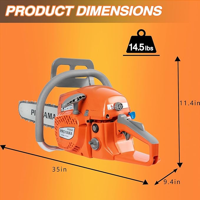 PROYAMA 58CC Gas Powered Chainsaw, 2 Cycle 2.8HP Powerful Chain Saw, 16inch & 20inch Chainsaw Bar, Gasoline Outdoor Cordless Chain Saw for Cutting Forest Wood Garden Trimming Tools