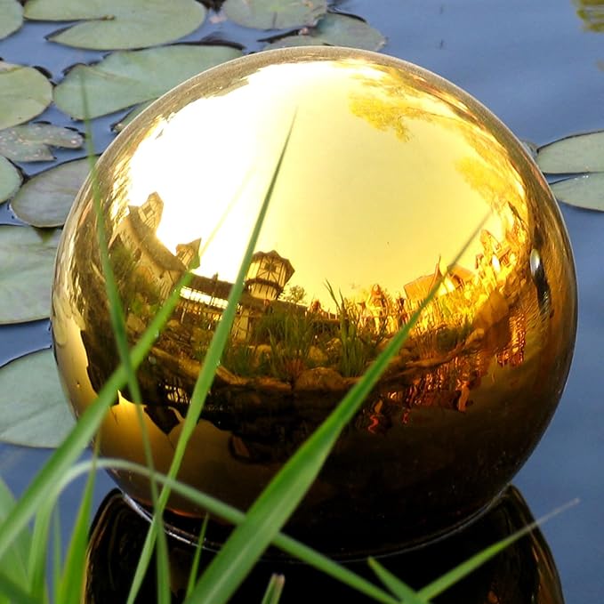 uxcell Gold Gazing Ball 6 Inch 150mm Reflective Sphere Polished Hollow Ball, Stainless Steel Gazing Globe Mirror Ball for Home Garden Outdoor Decoration