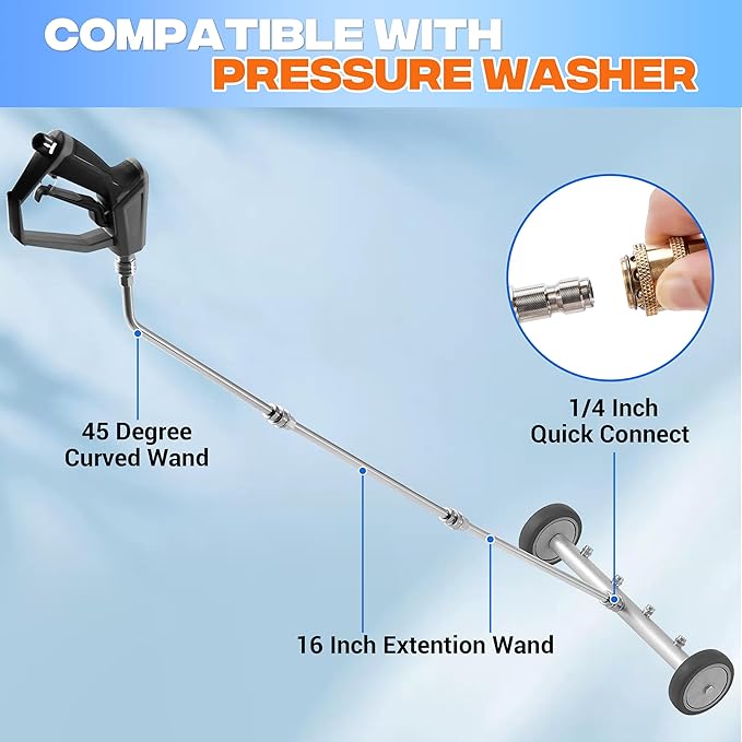 M MINGLE Undercarriage Pressure Washer Attachment, 16 Inch Powerful Under Car Washer with 3 Pcs Extension Wand and Car Wash Mitt, 4000 PSI