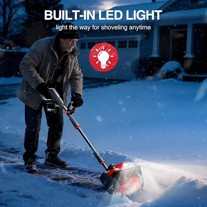 Electric Snow Shovel, 20V Snow Blower Cordless with 2 x 5.0 Ah Batteries and Charger, Battery Powered Throwing Snow Up to 23 Ft, 6 x 12 Inch Cleaning Path Great for Driveway, Steps, Patio, Sidewalk