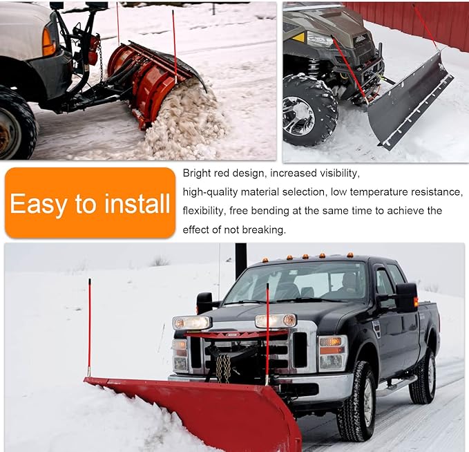 Snow Plow Blade Markers Guides Kit Red 27" Internal All Steel Wire Never Breaks 304L Stainless Steel Joint High Visibility Easy Installation for Blizzard Boss SNO-Way Western Snowplows