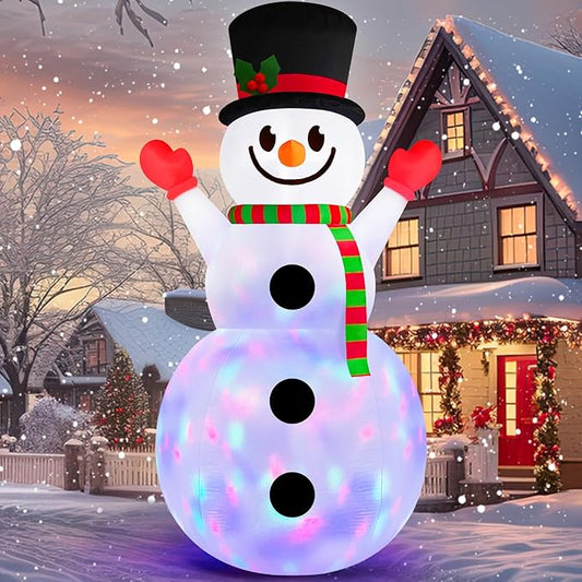 Danxilu 10 FT Christmas Inflatable Snowman Outdoor Decorations Built in Rotating Colorful Light Giant Inflatable Snow Man Yard Decoration Xmas Blow Ups for Outside Indoor Garden Holiday Party Decor