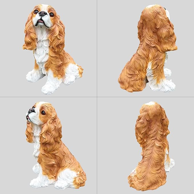 Cavalier King Charles Spaniel Statue Outdoor Decorations – Dog Statues Outdoor Blenheim Cavalier King Charles Spaniel with Replaceable Solar Light & Welcome Sign for Lawn Décor