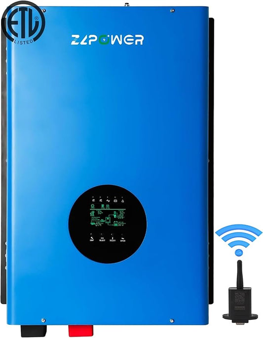 ZLPOWER 12000W 48V Off-Grid Inverter Charger, Peak Power 36000W for 20s, 240V AC Input, 120/240V Split Phase Output, Pure Sine Wave, UL1741 Certified, Built-in 2 MPPT Low Frequency for Solar System