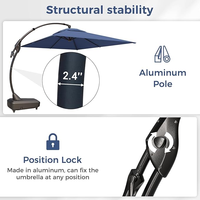 Grand patio 9x12 FT Outdoor Cantilever Umbrella with Base & Cover Large Aluminum Rectangle Offset Umbrellas for Pool Deck (Navy Blue, 9x12 FT)