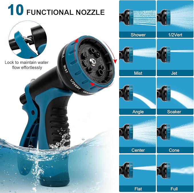 Metal Garden Hose 100 FT, Stainless Steel Hose, Water Hose with 10 Function Nozzle, No Kink & Tangle, Easy to Use & Store, Heavy Duty Lightweight Outdoor Hose