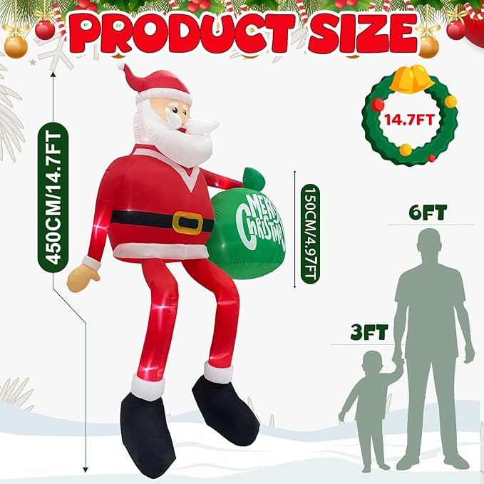 OurWarm 15FT Christmas Inflatable Outdoor Decoration, Climbing Santa Giant Christmas inflatables Christmas Blow Ups with LED Lights, Inflatable Christmas Decorations Outdoor for Lawn Yard Xmas Decor