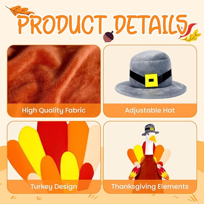 Thanksgiving Turkey Goose Outfit Autumn Fall Porch Goose Clothes 23'' Silly Lawn Geese Costume for Garden Yard Patio Outdoor Decor