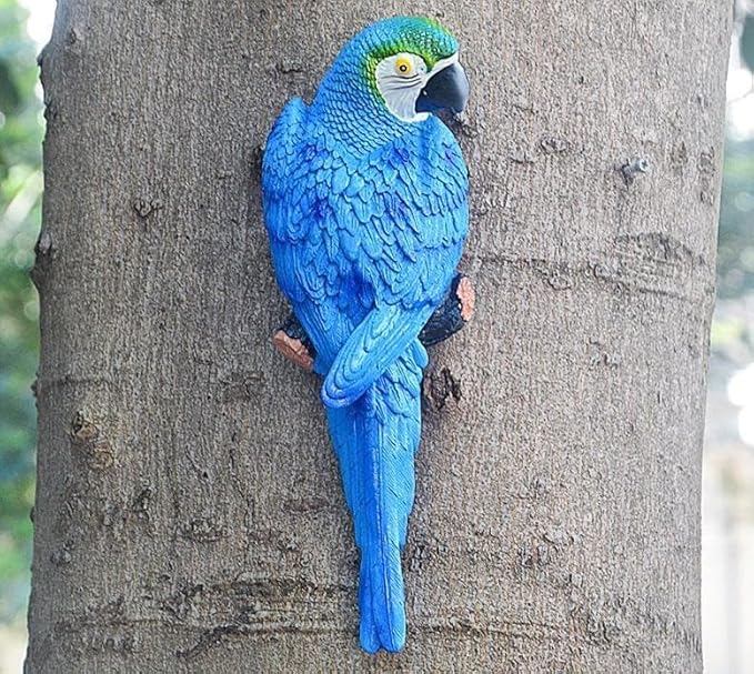 coolboy Bird Statue Decorations Outdoor,Garden Bird Figurine Real Parrot Figurine,Resin Bird,Bird Statue Gift,Wall Hanging Macaw Bird Tropical Decor Wall Sculpture, Polyresin, Full Color,2 Bird a Set