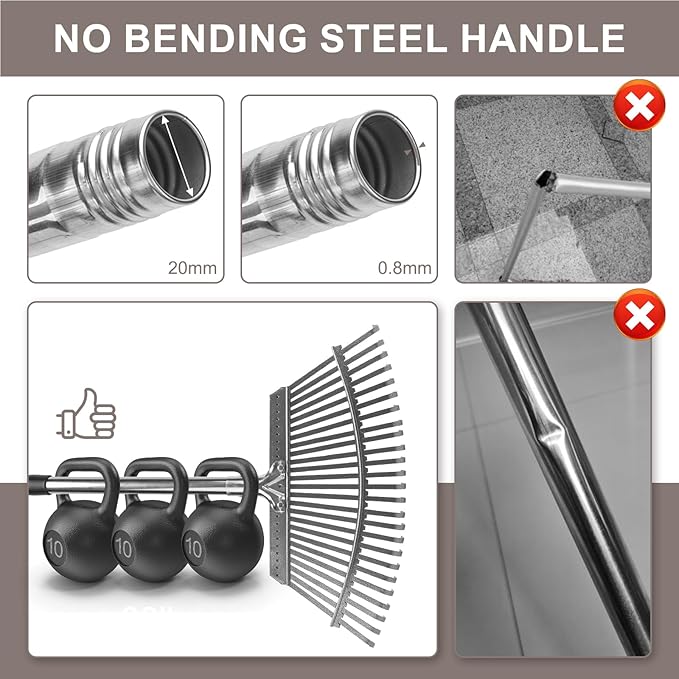 KeFanta Garden Leaf Rakes, Rake for Leaves Heavy Duty 25 Metal Tines 18.5" Wide, 62" Adjustable Long Handle Rakes for Lawns Yard Grass Flower Beds