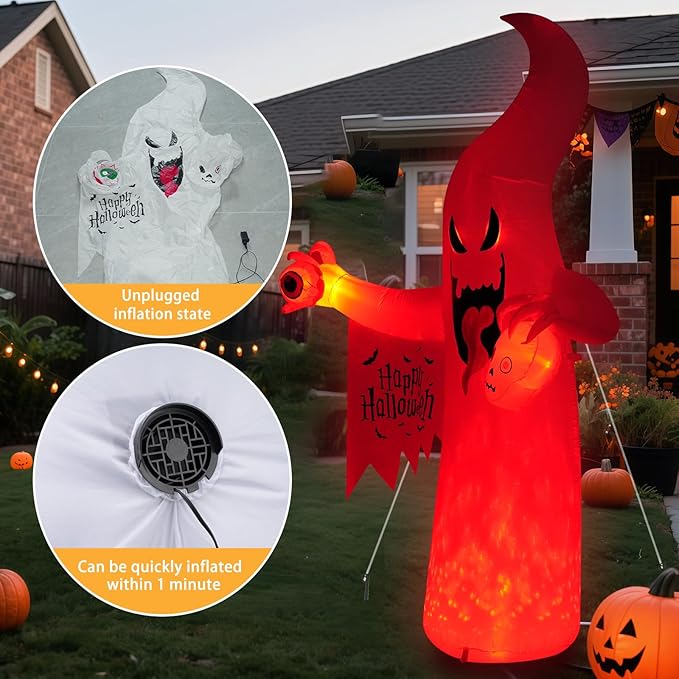 Halloween Inflatable Ghost Decoration, LED Color Changing Lights, Outdoor Yard Decor with Wings (8FT Casper The Ghost)