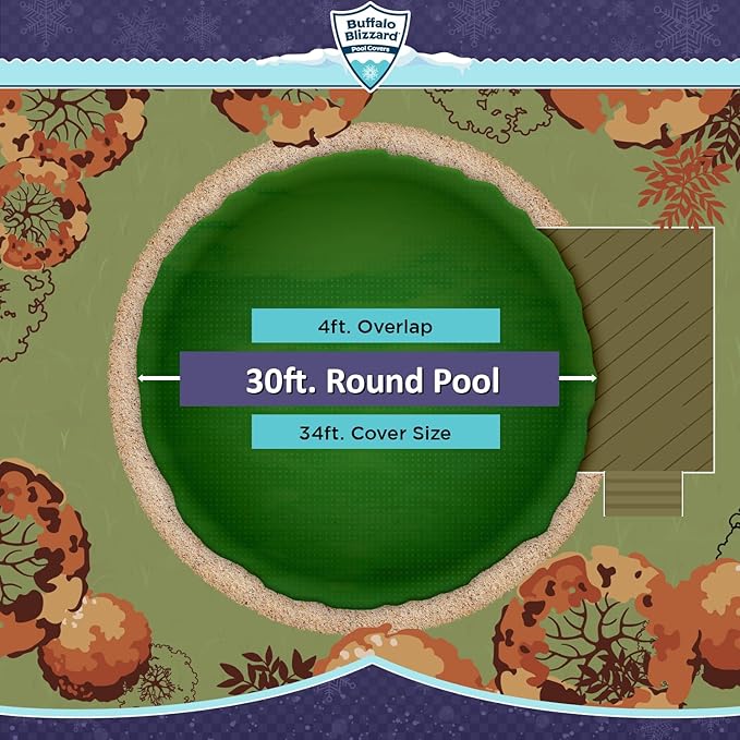 Buffalo Blizzard Ripstopper 30 ft Round Winter Pool Cover | Green Heavy Duty Cover for Closing Above Ground Swimming Pools | Easy to Install | Cold & UV Resistant | Shields from Seasonal Debris