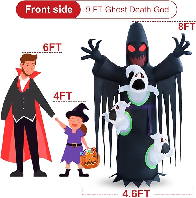 8ft Harvester with Runaway Ghost on Chest Halloween Inflatable Outdoor Decoration, Yard Decorations with LED Lights for Outdoor Lawn, Garden, Home Holiday Party